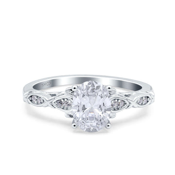 Art Deco Oval Engagement Simulated Cubic Zirconia 925 Sterling Silver